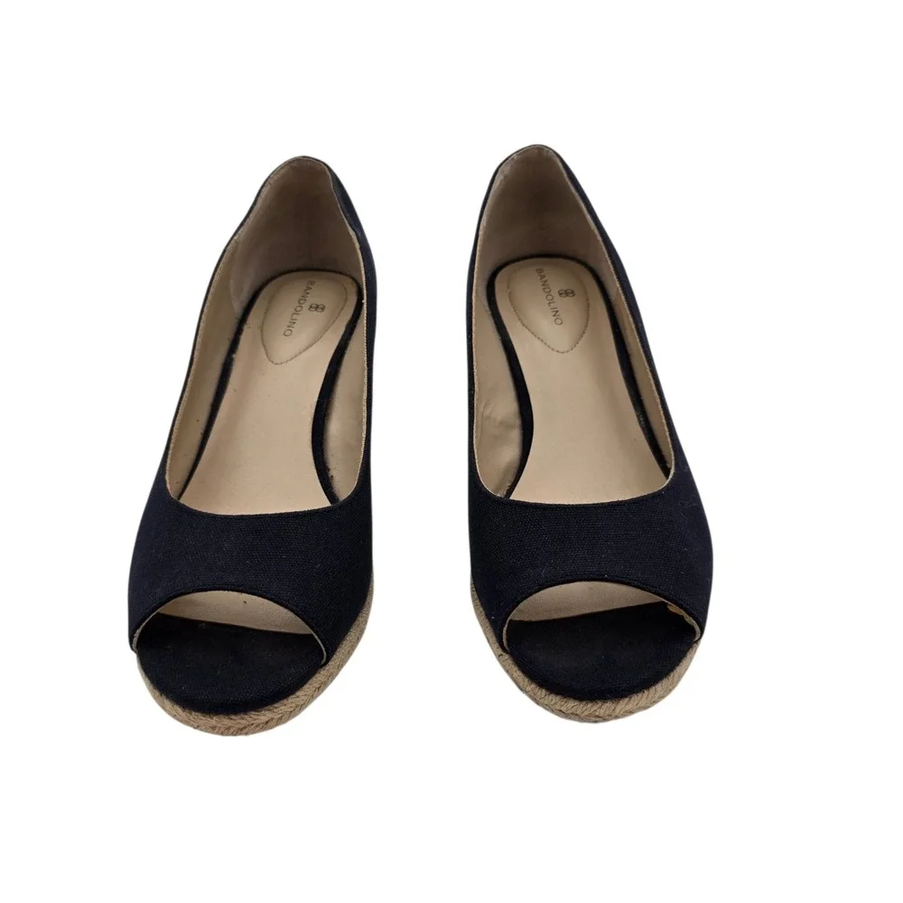 Bandolino Navy Peep Toe Espadrille Wedges Women's‎ 8.5M Canvas Rope Heel Summer